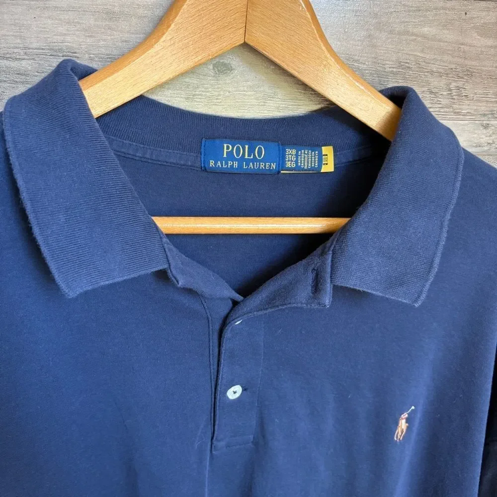 Ralph Lauren Navy Blue Long Sleeve Classic Polo Shirt 3XB Preppy Sporty Luxury